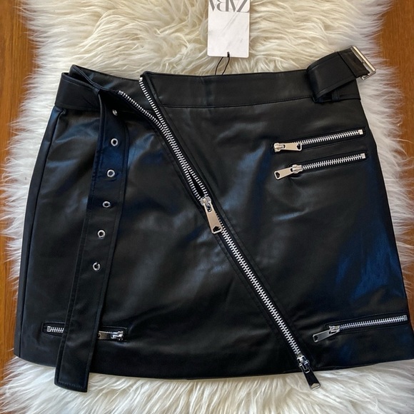 Zara Faux Leather Moto Zip Belted Mini Skirt - Picture 5 of 10